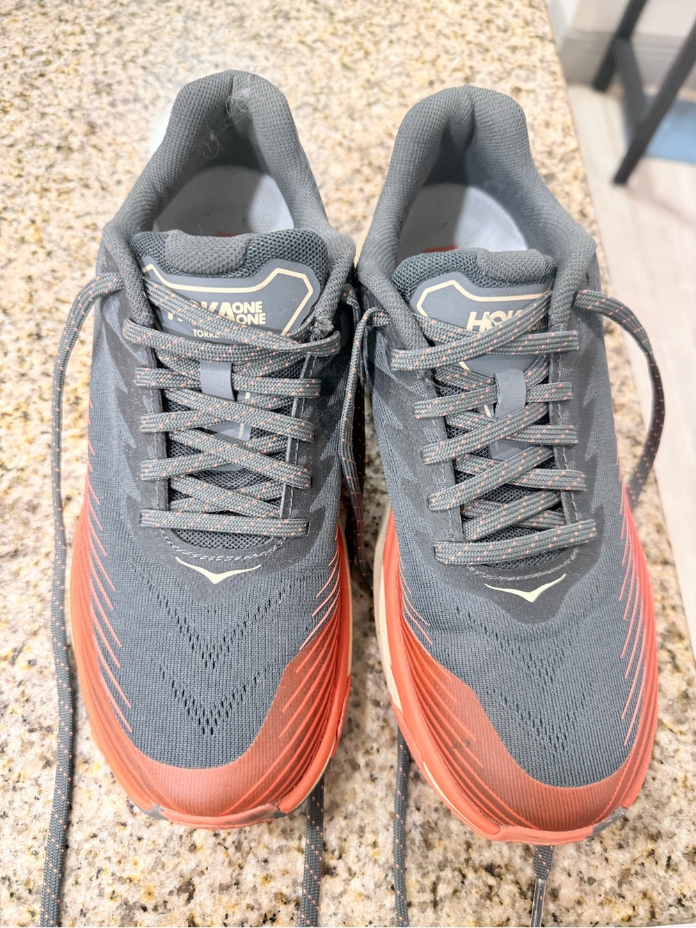 Women's Gray and Orange Running Shoes - Lightweight Athletic Trainers - Picture 2 of 2
